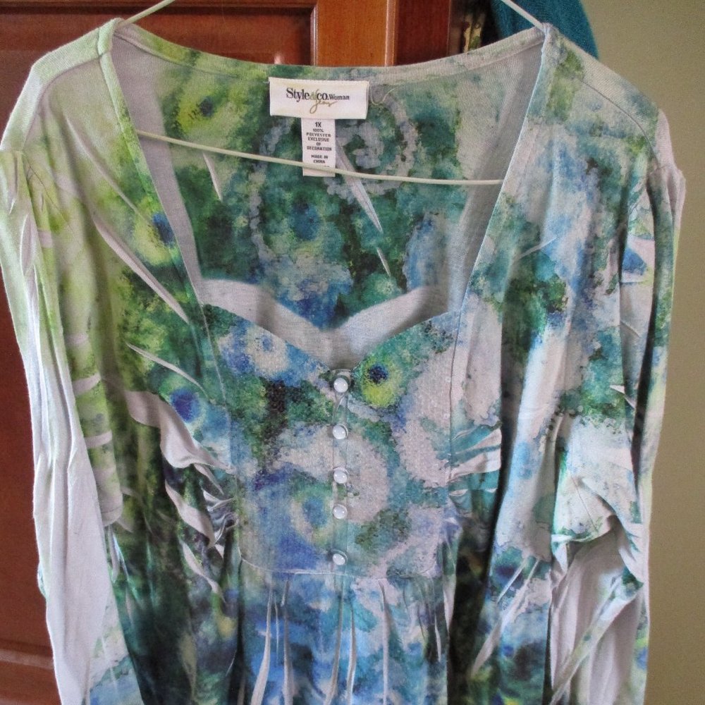 Style & Co. Woman Pullover, Multicolor 3/4 Sleeve Blouse/Top Size: 1X